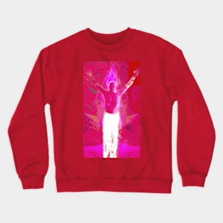 Portrait, digital collage and special processing. Shirtless man, stands. All chakras opened. Mystic. Bright, strong pink. Crewneck Sweatshirt